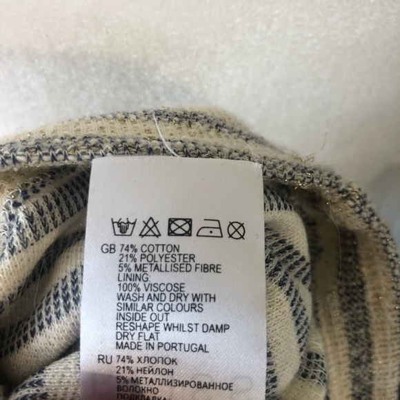 REISS Cream, Blue & Metallic Gold striped sleeveless dress - Picture 6 of 13